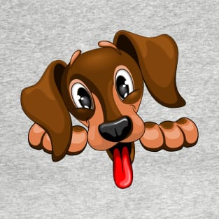 Dachshund Pet Dog Cute, Happy and Playful Peeking Character T-Shirt